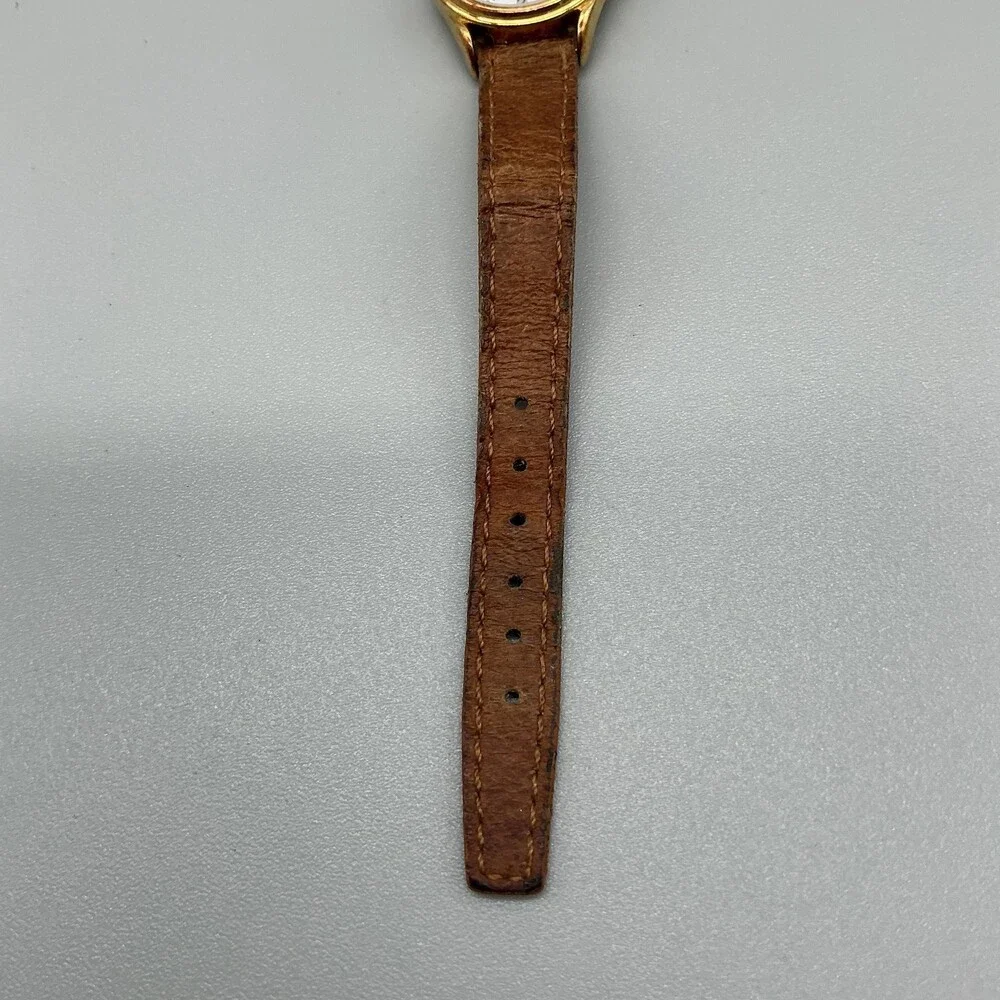 Vintage Michele Womens Watch 23mm Gold Tone Moon Phase Brown Leather New Battery